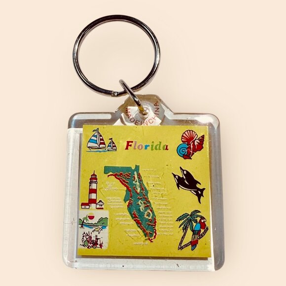 Florida Souvenir Collectible Keychain Keyring with Map & Icons State Hot Spots - Picture 2 of 2